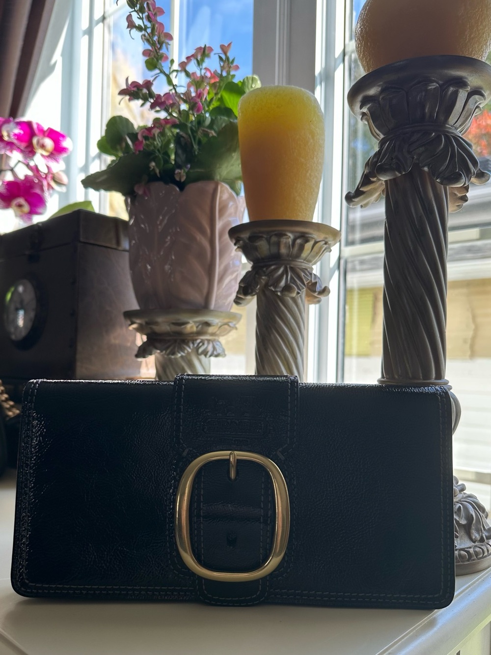 Y2K Coach Black Leather Clutch/Wallet with Gold Buckle 🖤